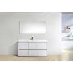 Bliss 60" Single Sink High Gloss White Free Standing Modern Bathroom Vanity