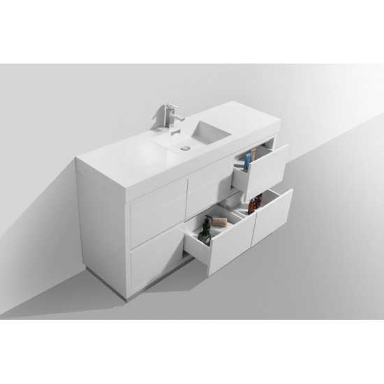 Bliss 60" Single Sink High Gloss White Free Standing Modern Bathroom Vanity