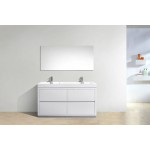 Bliss 60" Double Sink High Gloss White Free Standing Modern Bathroom Vanity