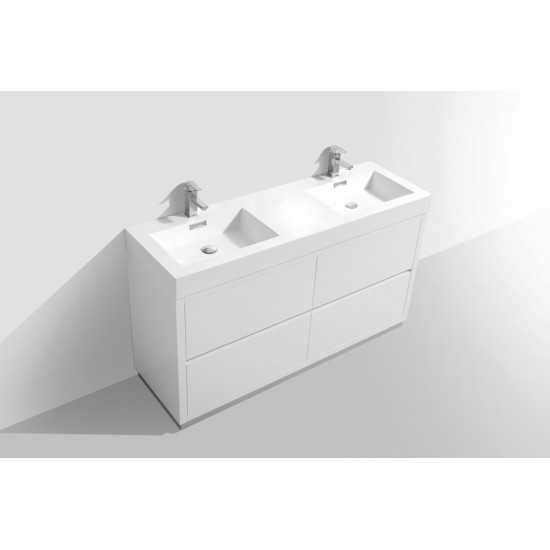 Bliss 60" Double Sink High Gloss White Free Standing Modern Bathroom Vanity