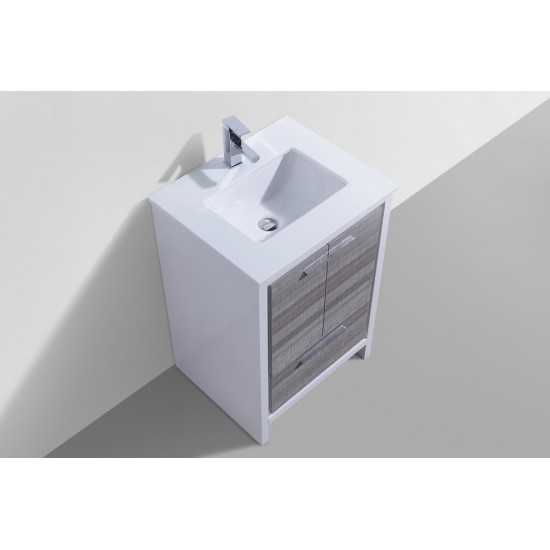 KubeBath Dolce 24" Ash Gray Modern Bathroom Vanity With White Quartz Counter-Top