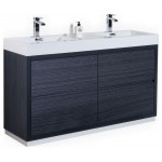 Bliss 60" Double Sink Gray Oak Free Standing Modern Bathroom Vanity