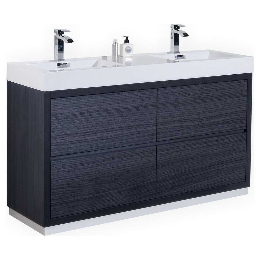 Bliss 60" Double Sink Gray Oak Free Standing Modern Bathroom Vanity