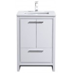 Dolce 24" High Gloss White Modern Bathroom Vanity With White Quartz Counter-Top