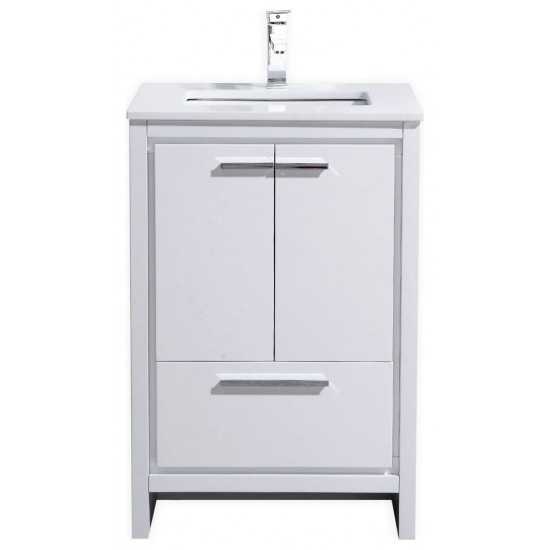 Dolce 24" High Gloss White Modern Bathroom Vanity With White Quartz Counter-Top