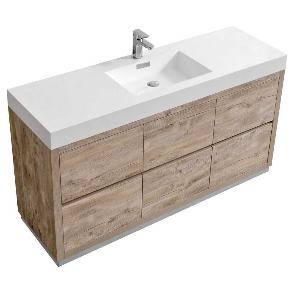 Bliss 60" Single Sink Nature Wood Free Standing Modern Bathroom Vanity