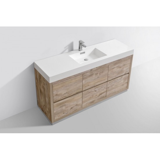 Bliss 60" Single Sink Nature Wood Free Standing Modern Bathroom Vanity