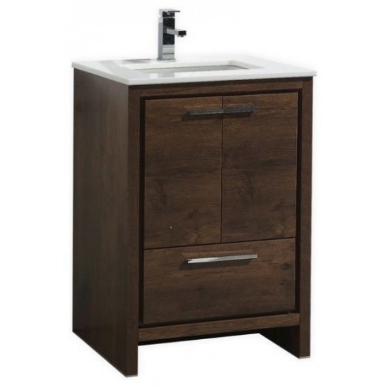 Dolce 24" Rose Wood Modern Bathroom Vanity With White Quartz Counter-Top