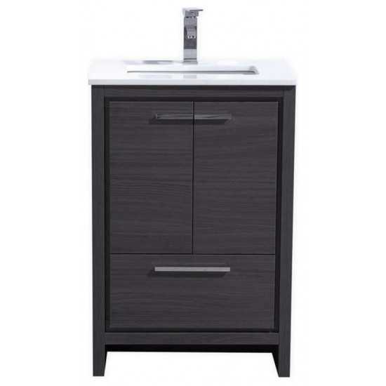 KubeBath Dolce 24" Gray Oak Modern Bathroom Vanity With White Quartz Counter-Top