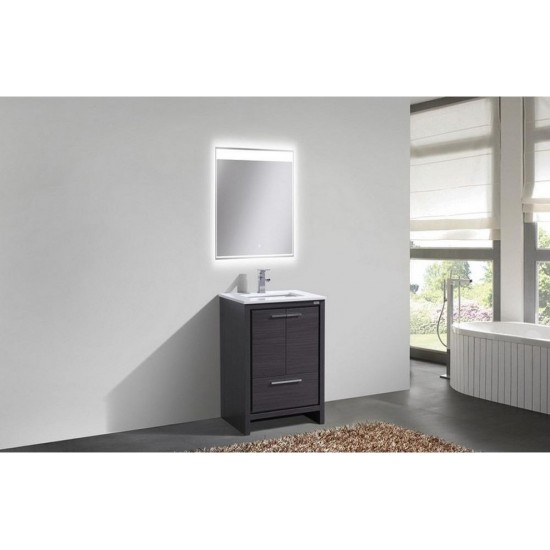 KubeBath Dolce 24" Gray Oak Modern Bathroom Vanity With White Quartz Counter-Top