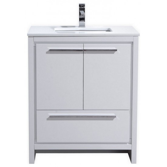 Dolce 30" High Gloss White Modern Bathroom Vanity With White Quartz Counter-Top