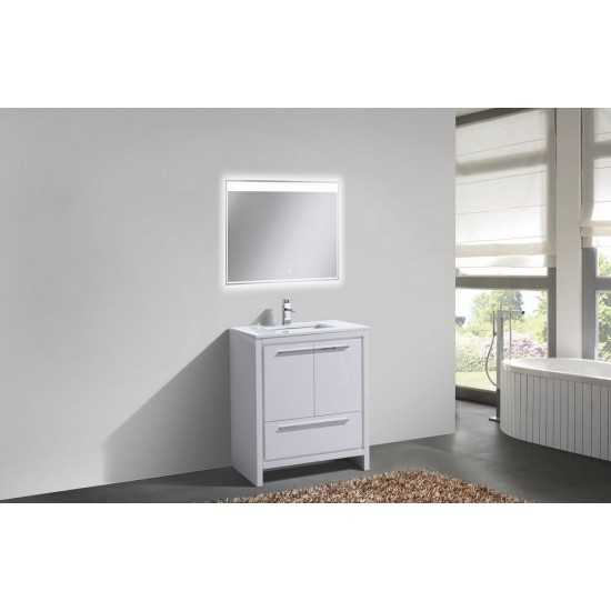 Dolce 30" High Gloss White Modern Bathroom Vanity With White Quartz Counter-Top