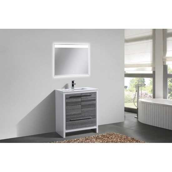 KubeBath Dolce 30" Ash Gray Modern Bathroom Vanity With White Quartz Counter-Top