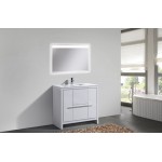 Dolce 36" High Gloss White Modern Bathroom Vanity With White Quartz Counter-Top