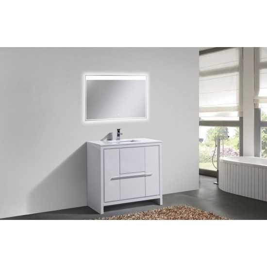 Dolce 36" High Gloss White Modern Bathroom Vanity With White Quartz Counter-Top