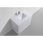 Dolce 36" High Gloss White Modern Bathroom Vanity With White Quartz Counter-Top