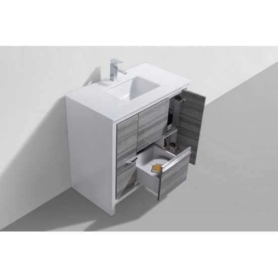 KubeBath Dolce 36" Ash Gray Modern Bathroom Vanity With White Quartz Counter-Top