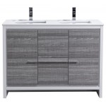 48" Double Sink Ash Gray Modern Bathroom Vanity With White Quartz Counter-Top