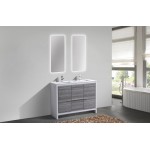 48" Double Sink Ash Gray Modern Bathroom Vanity With White Quartz Counter-Top