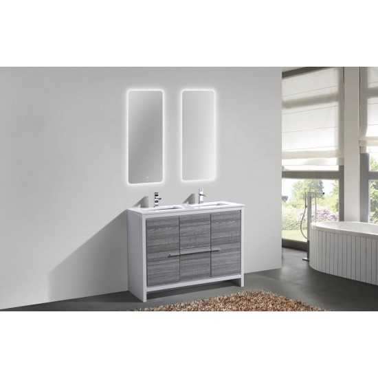 48" Double Sink Ash Gray Modern Bathroom Vanity With White Quartz Counter-Top