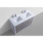 48" Double Sink Ash Gray Modern Bathroom Vanity With White Quartz Counter-Top