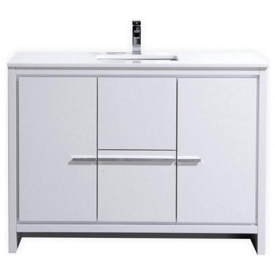 Dolce 48" High Gloss White Modern Bathroom Vanity With White Quartz Counter-Top