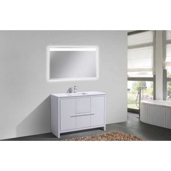 Dolce 48" High Gloss White Modern Bathroom Vanity With White Quartz Counter-Top