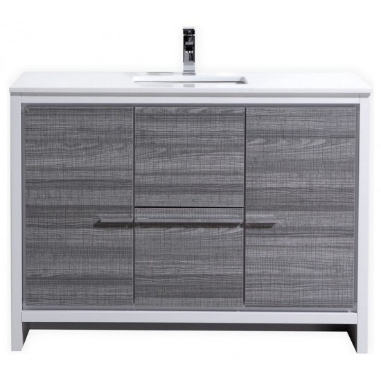 KubeBath Dolce 48" Ash Gray Modern Bathroom Vanity With White Quartz Counter-Top