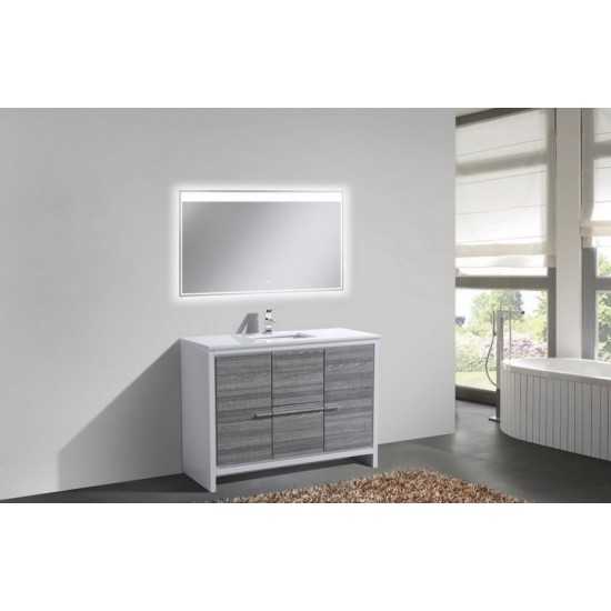 KubeBath Dolce 48" Ash Gray Modern Bathroom Vanity With White Quartz Counter-Top