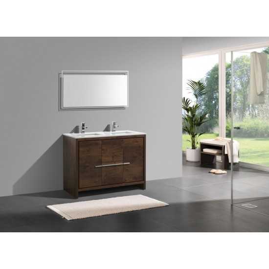 48" Double Sink Rose Wood Modern Bathroom Vanity With White Quartz Counter-Top