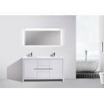 60" Double Sink High Gloss White Modern Bathroom VanityWhite Quartz Counter-Top