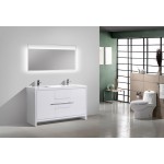 60" Double Sink High Gloss White Modern Bathroom VanityWhite Quartz Counter-Top