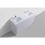 60" Double Sink High Gloss White Modern Bathroom VanityWhite Quartz Counter-Top