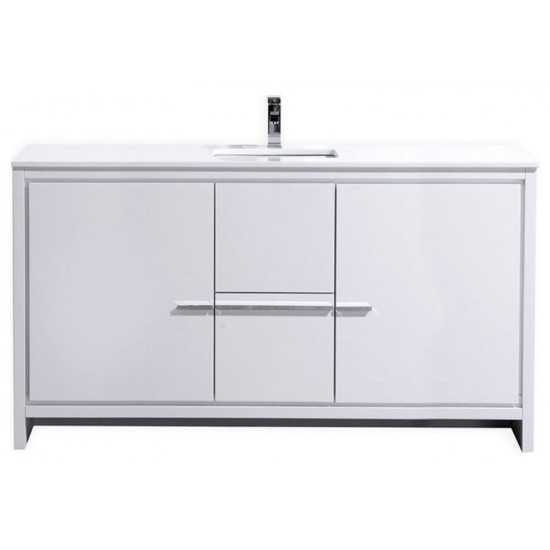 Dolce 60" High Gloss White Modern Bathroom Vanity With White Quartz Counter-Top