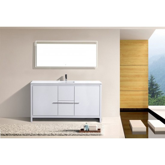 Dolce 60" High Gloss White Modern Bathroom Vanity With White Quartz Counter-Top