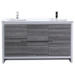 60" Double Sink Ash Gray Modern Bathroom Vanity With White Quartz Counter-Top