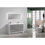 60" Double Sink Ash Gray Modern Bathroom Vanity With White Quartz Counter-Top