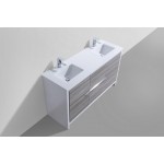 60" Double Sink Ash Gray Modern Bathroom Vanity With White Quartz Counter-Top