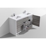 60" Double Sink Ash Gray Modern Bathroom Vanity With White Quartz Counter-Top