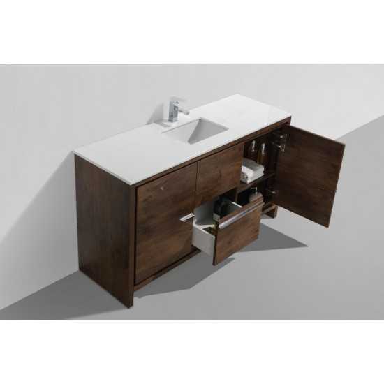 Dolce 60" Rose Wood Modern Bathroom Vanity With White Quartz Counter-Top
