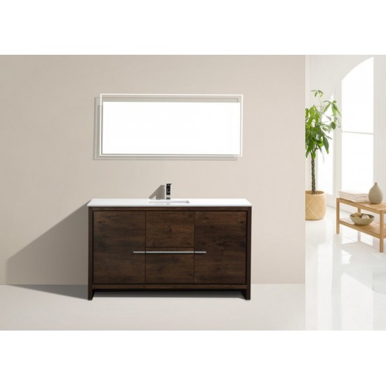 Dolce 60" Rose Wood Modern Bathroom Vanity With White Quartz Counter-Top