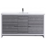 KubeBath Dolce 60" Ash Gray Modern Bathroom Vanity With White Quartz Counter-Top