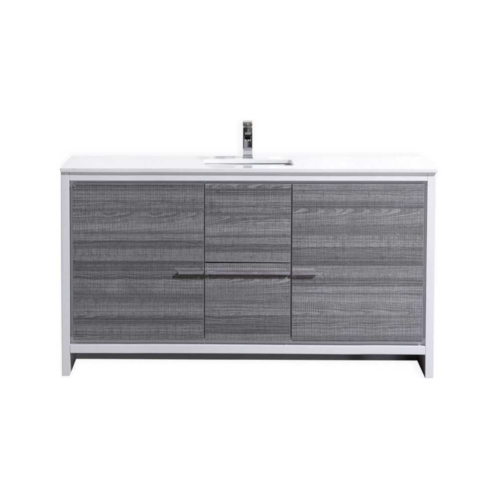 KubeBath Dolce 60" Ash Gray Modern Bathroom Vanity With White Quartz Counter-Top