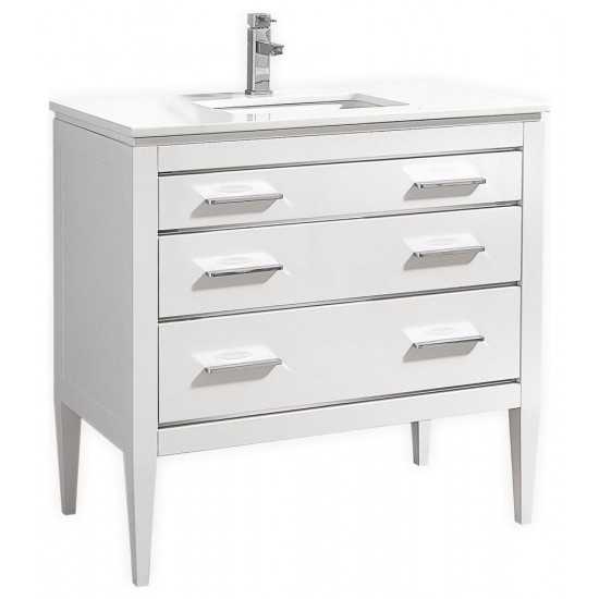 Eiffel 36'' High Gloss White Vanity With Quartz Counter Top