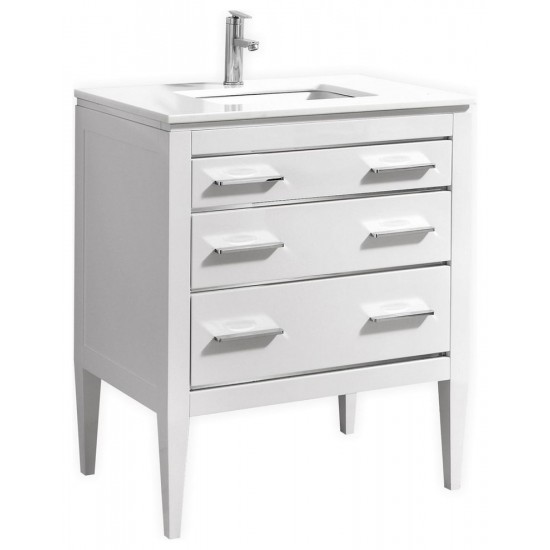 Eiffel 30'' High Gloss White Vanity With Quartz Counter Top