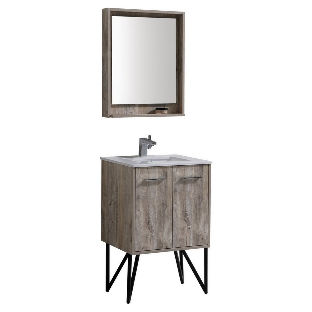Bosco 24" Modern Bathroom Vanity With Quartz Countertop and Matching Mirror