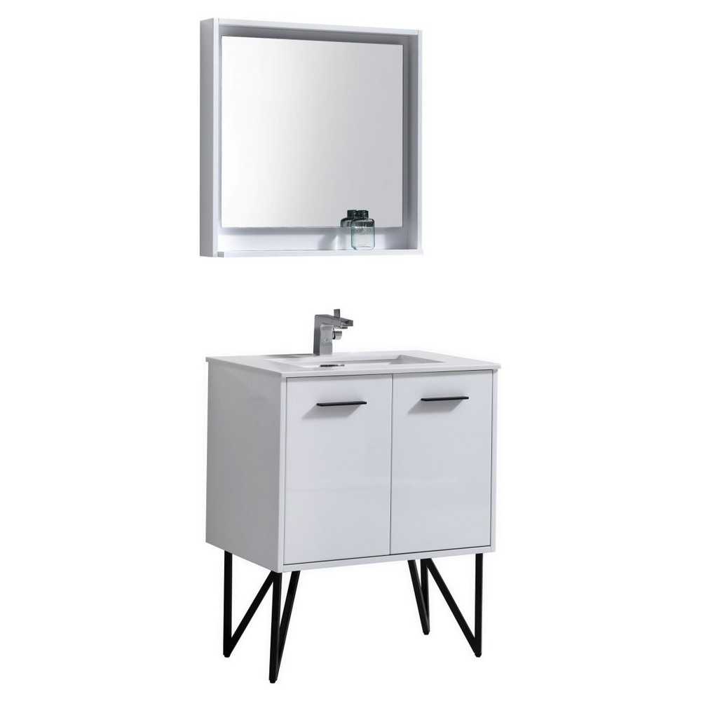Bosco 30" Modern Bathroom Vanity With Quartz Countertop and Matching Mirror