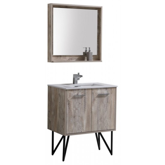 Bosco 30" Modern Bathroom Vanity With Quartz Countertop and Matching Mirror