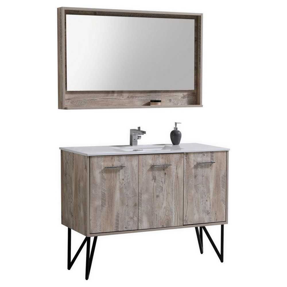 Bosco 48" Modern Bathroom Vanity With Quartz Countertop and Matching Mirror