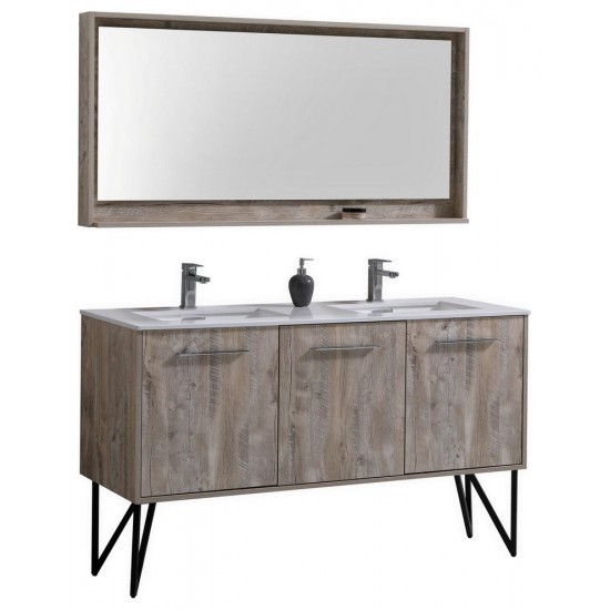 60" Double Sink Modern Bathroom Vanity With Quartz Countertop, Matching Mirror